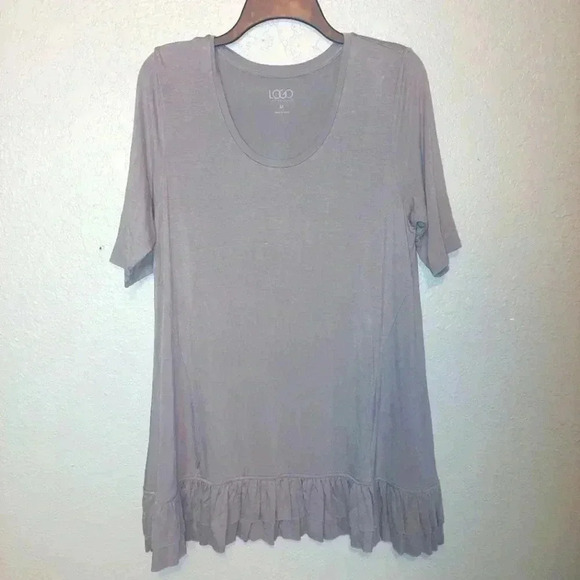 Logo Lori Goldstein Tunic Top MEDIUM  Gray Ruffled Hemline - Picture 1 of 6